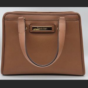 Calvin Klein Medium Brown Lug Satchel (Gold Hardware)